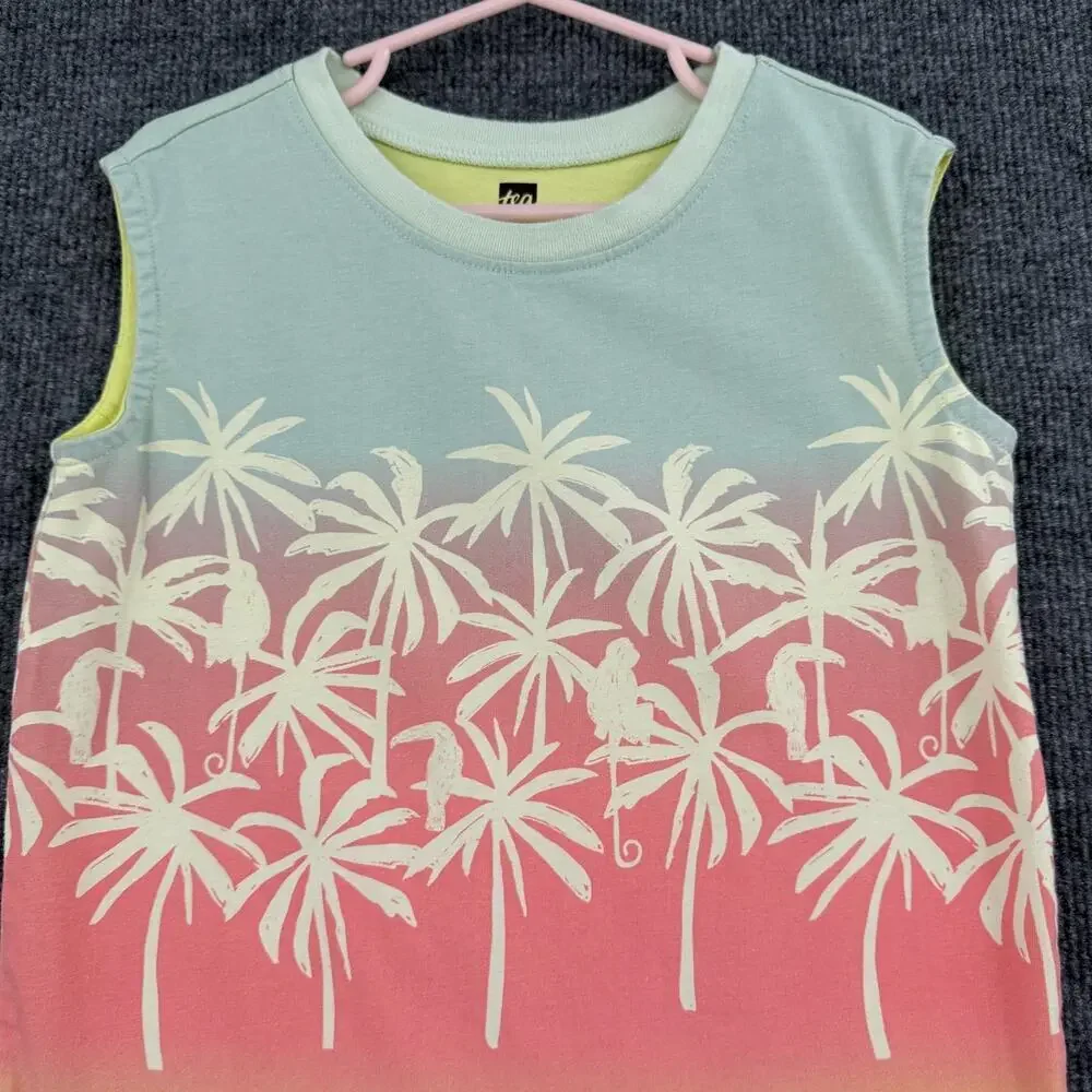 Tea Collection Sleeveless Jersey Knit Midi Dress Girls 5 Ombre Palm Tree Cotton